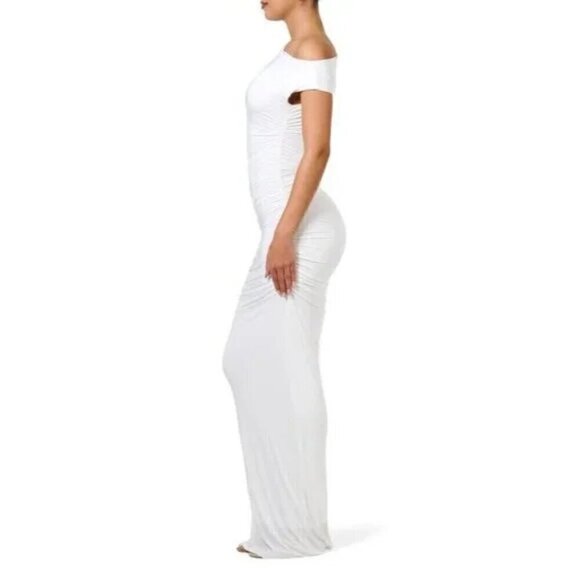 NAKED WARDROBE Ruched One-Shoulder Gown in White Size Medium - Picture 12 of 14